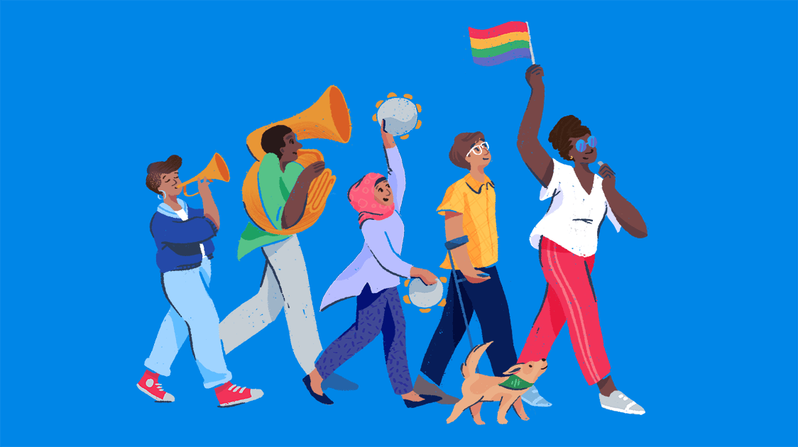 diverse inclusion group walking