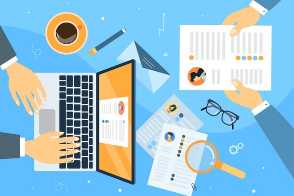 cartoon image of team members hands working